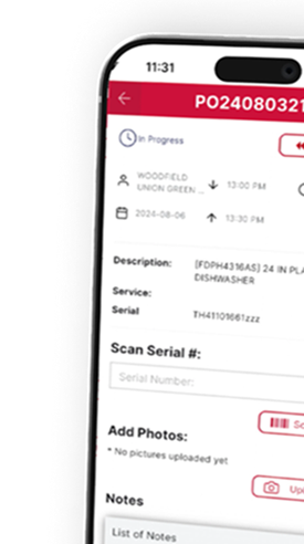 FieldCore mobile app showing live job updates